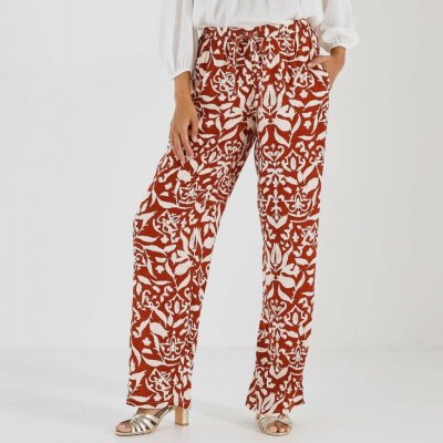 Široké splývavé kalhoty s potiskem terakota/béžová – Hledejceny.cz