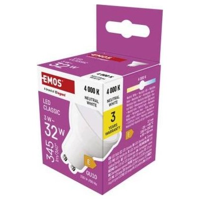 Emos LED žárovka Classic MR16 bílá/ GU10 3 W 32 W 345 lm neutrální bílá – Sleviste.cz