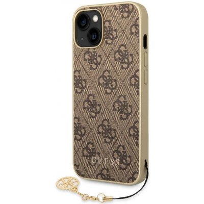 Pouzdro Guess charms gelové s pevnými zády iPhone 14 - hnědé