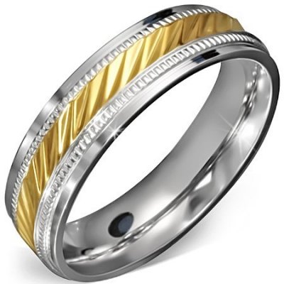 Šperky eshop prsten zlatý střed se zářezy a ozdobným rámem E5.7 – Zboží Mobilmania