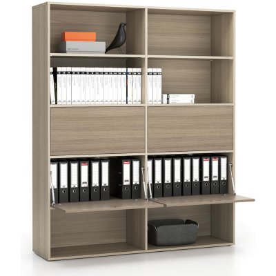 Plan Široký kancelářský policový regál LAYERS, 4 boxy, 1582 x 400 x 1905 mm, dub přírodní / dub mořený – Hledejceny.cz