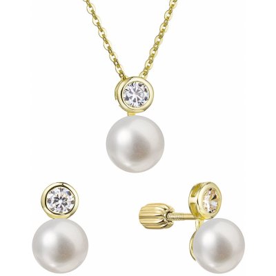 Evolution Group perlová souprava pozlacená s říční perlou a zirkonem bílá 29047.1B Au plating – Zboží Mobilmania