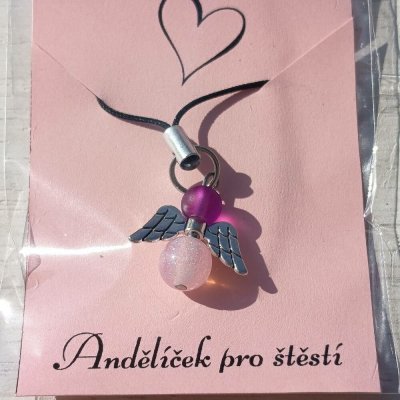Andělíček pro štěstí na klíče nebo mobil z korálků černá šňůrka – Zboží Živě