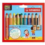 STABILO Barevná pastelka Woody 3v1 pastelka vodovka voskovka Pouzdro 10ks + ořezávátko – Zboží Mobilmania