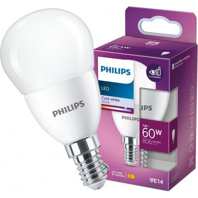 Philips LED žárovka E14 7W/60W 806lm 4000K matná – Sleviste.cz