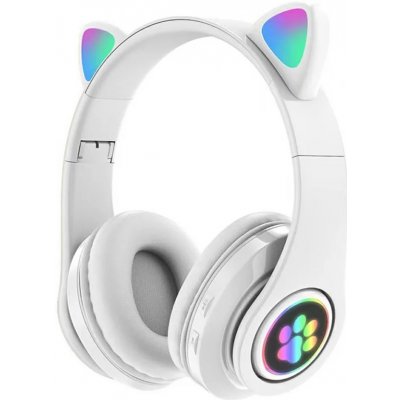 Zaparkorun Dětská bezdrátová sluchátka s LED podsvícením Cat Ears - Bílá