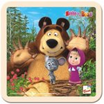 Bino dřevěné puzzle Máša a medvěd s myškou 4 dílky – Zboží Dáma