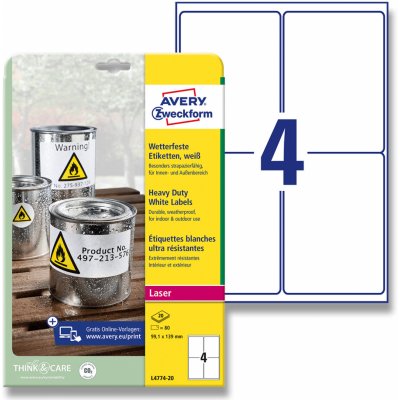 Avery Zweckform L4774-20 samolepicí bílé PET etikety 99,1 x 139,0 mm 80 etiket – Zboží Dáma