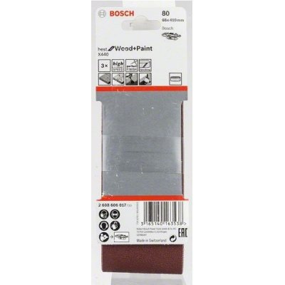 3x Brusný pás - brusivo pro pásové brusky Bosch Best for Wood and Paint X440 65x410mm, zr. 80, pro brusky AEG, Black & Decker, Holz-Her, Kress a Metabo (2