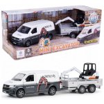 Kids Globe Traffic VW Transporter s přívěsem 27cm zpětný chod s mini bagrem v krabičce – Hledejceny.cz