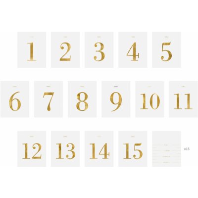 Čísla stolů na lahve samolepící se zlatými čisly 9,5x12 cm, 30 ks – Zbozi.Blesk.cz