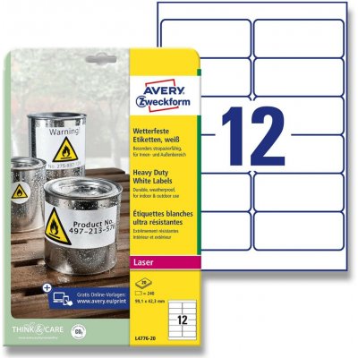 Avery Zweckform L4776-20 samolepicí bílé PET etikety 99,1 x 42,3 mm 240 etiket – Hledejceny.cz