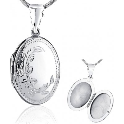 SILVEGO Stříbrný medailonek otevirací s rytím 27x20 mm - PRML10145 – Zboží Mobilmania