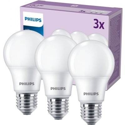 Philips 3x LED žárovky E27 A60 8W = 60W 806 lm 2700K teplá bílá – Hledejceny.cz