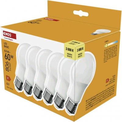 Emos LED žárovka Basic A60 / E27 / 8,8 W (60 W) / 806 lm / teplá bílá – Zboží Mobilmania