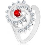 Šperky eshop lesklý prsten s ozdobnou spirálou s čirým lemem tmavě červený zirkon V01.30 – Zboží Mobilmania