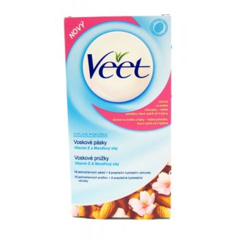 Veet voskové pásky A vitamín E a mandlový olej pro citlivou pokožku 12 ks