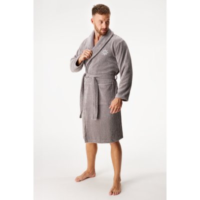 MEN-A Hřejivý bavlněný župan MEN-A Terry dlouhý šedá – Zboží Mobilmania