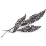 Prima-obchod brož listy s broušenými kamínky varianta nikl černý 46499 – Zboží Dáma