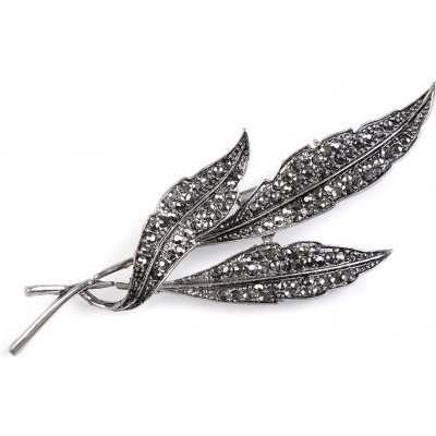 Prima-obchod brož listy s broušenými kamínky varianta nikl černý 46499 – Zboží Dáma