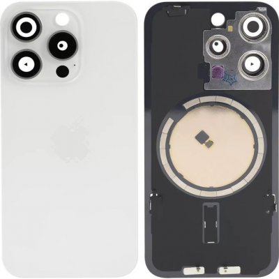 Kryt Apple iPhone 15 Pro Sklo Zadního Housingu + Sklíčko Kamery + Kovová Destička + Magsafe Magnet White Titanium – Zboží Živě