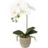 Gasper Umělá květina Orchidej v keramickém květináči 36 cm, bílá