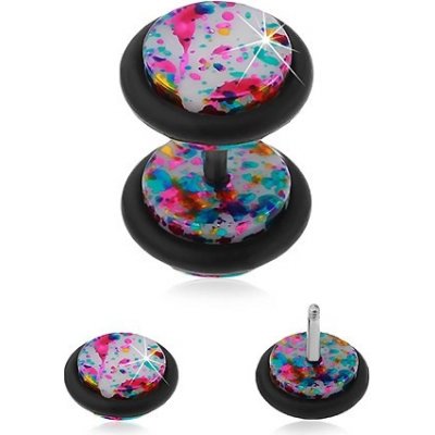 Šperky eshop lesklý bílý akrylový fake plug do ucha barevné skvrny PC27.04 – Hledejceny.cz