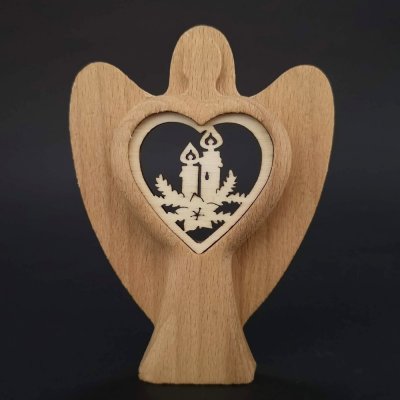 Amadea Dřevěný anděl s vkladem masivní dřevo výška 10 cm – Zboží Mobilmania