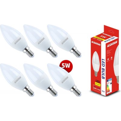 KOMA Sada LED žárovek KOMA E14 5W, svíčka, 230V, 400lm, 30000h, 6500K studená bílá 6ks – Zboží Mobilmania