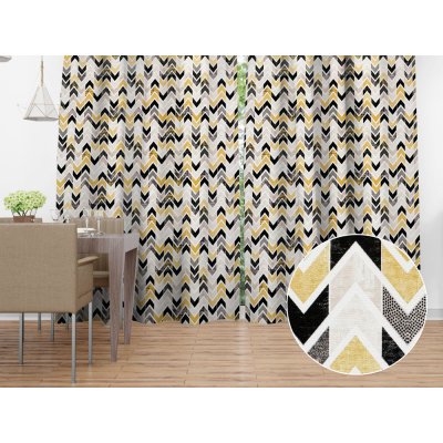 Biante Dekorační závěs Leona LN-064 Zlaté a černé cik cak proužky 130x140 cm – Zboží Mobilmania
