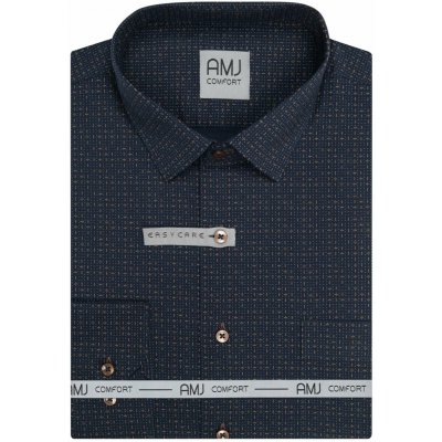 AMJ pánská bavlněná košile dlouhý rukáv regular fit VDB1466 tmavě modrá s béžovými čárkovanými puntíky – Zboží Dáma