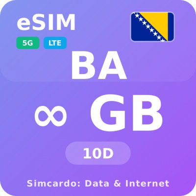 Bosna a Hercegovina Neomezený Mobilní Internet - eSIM 10 dní datová SIM karta – Zboží Mobilmania