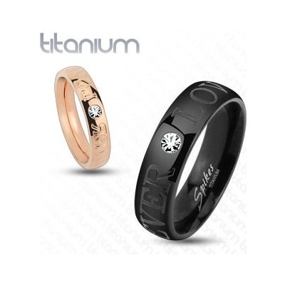 Šperky eshop Titanový prsten měděné nápis FOREVER LOVE čirý zirkon HH17.1 – Zboží Dáma