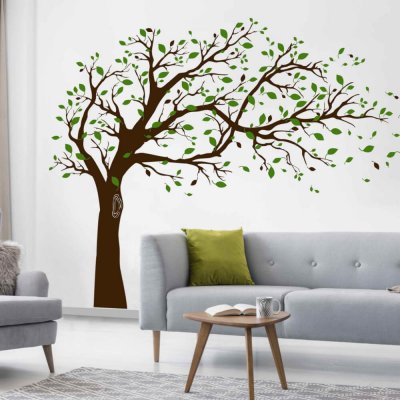 INSPIO Samolepka na zeď - Listnatý strom ve vlastní barvě stromy zelená, , dřevěný design rozměry 200x270