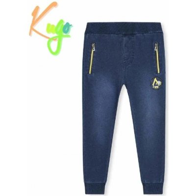 Kugo TM8259 Chlapecké riflové tepláky kalhoty modré / žlutý zip