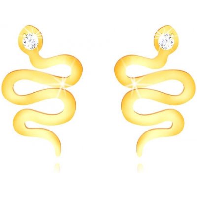 Šperky eshop zlaté puzetové náušnice zvlněný lesklý had se zirkonovou hlavičkou GG72.26 – Zboží Mobilmania