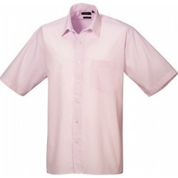 Premier Workwear pánská popelínová pracovní košile s krátkým rukávem růžová