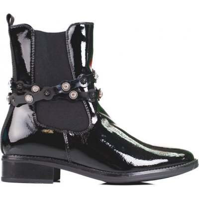 Lakované kotníkové boty na plochém podpatku hf274b černé – Zboží Mobilmania