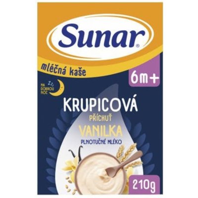 Sunar Mléčná krupicová kaše na dobrou noc vanilková 210 g – Sleviste.cz