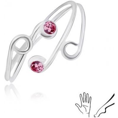 Šperky eshop Stříbrný prsten 925 na ruku nebo nohu rozvětvená ramena s růžovými zirkony G21.12