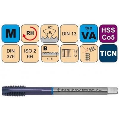 NÁSTROJE CZ Závitník strojní M16x2 ISO2 HSSCo5 TiCN DIN 376 B - 3660HQ - CZZ3660HQ-M16-ISO2 – Zboží Mobilmania