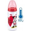 Láhev a nápitka Nuk Kojenecká láhev na učení Disney Mickey s kontrolou teploty červená 300 ml