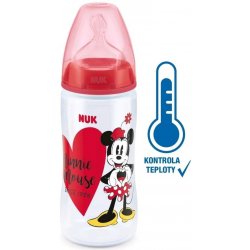 Nuk Kojenecká láhev na učení Disney Mickey s kontrolou teploty červená 300 ml