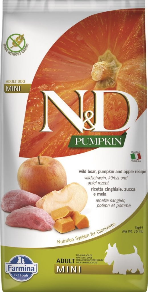 N&D Pumpkin Dog Adult Mini Grain Free Boar & Apple 2 x 7 kg