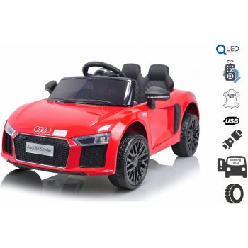 Beneo elektrické autíčko Audi R8 small 12V 24 GHz dálkové ovládání USB / SD vstup odpružení 12V baterie měkké Eva kola 2 X motor original licence červená