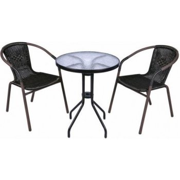 Bistro stolek se skleněnou deskou a 2 židle z polyratanu KK-2345