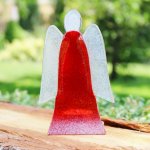 Skleněný anděl - svícen na čajovou svíčku 14 cm (barevný)