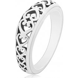 Šperky eshop prsten ze stříbra 925 vyřezávané srdíčkovité ornamenty černá patina M14.15