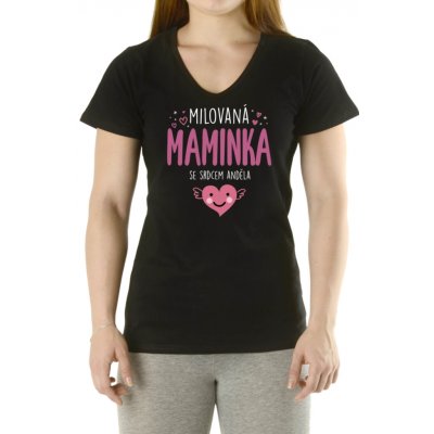 Tričko dámské Milovaná maminka-srdce anděla Černá – Sleviste.cz