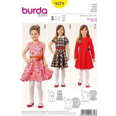 Střih Burda žlutý 9379 - dětské šaty s kolovou sukní
